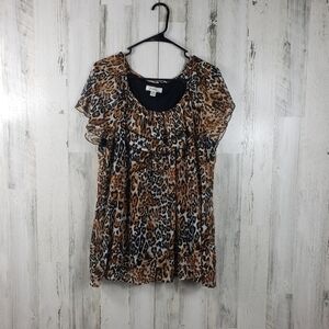 dressbarn sheer cheetah print top women's plus size 14/16